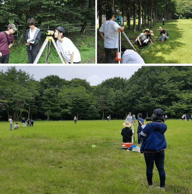 Surveying exercise(using a total station and a level in a farm)